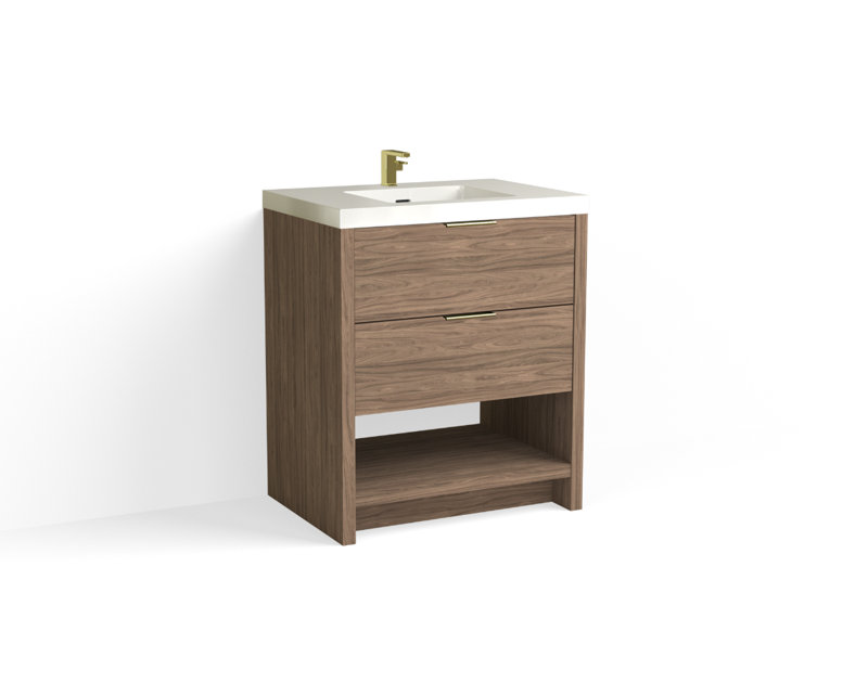 Vue 30" W Freestanding Single Bathroom Vanity, Matte White/Single, Matte Black, Charred
