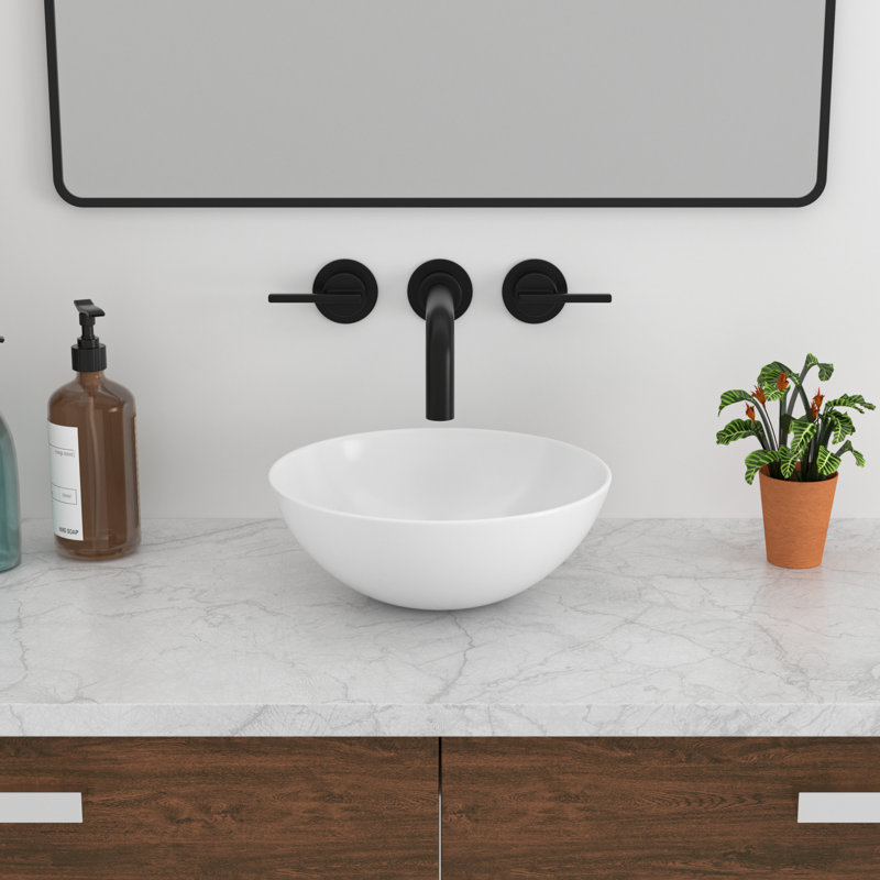 GhomeG LMP180GHG04 13"L White Ceramic Vessel Bathroom Sink Circular Drop-in Vanity Sink