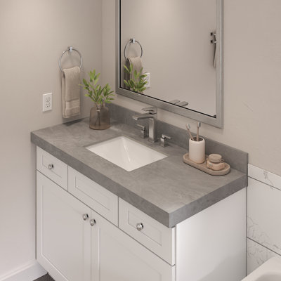 Double Bathroom Vanity Top, 61W x 22D x 2.5H Porcelain Double Vanity Sink Top, with Pre-Drilled Holes for Faucets, Italian Grey