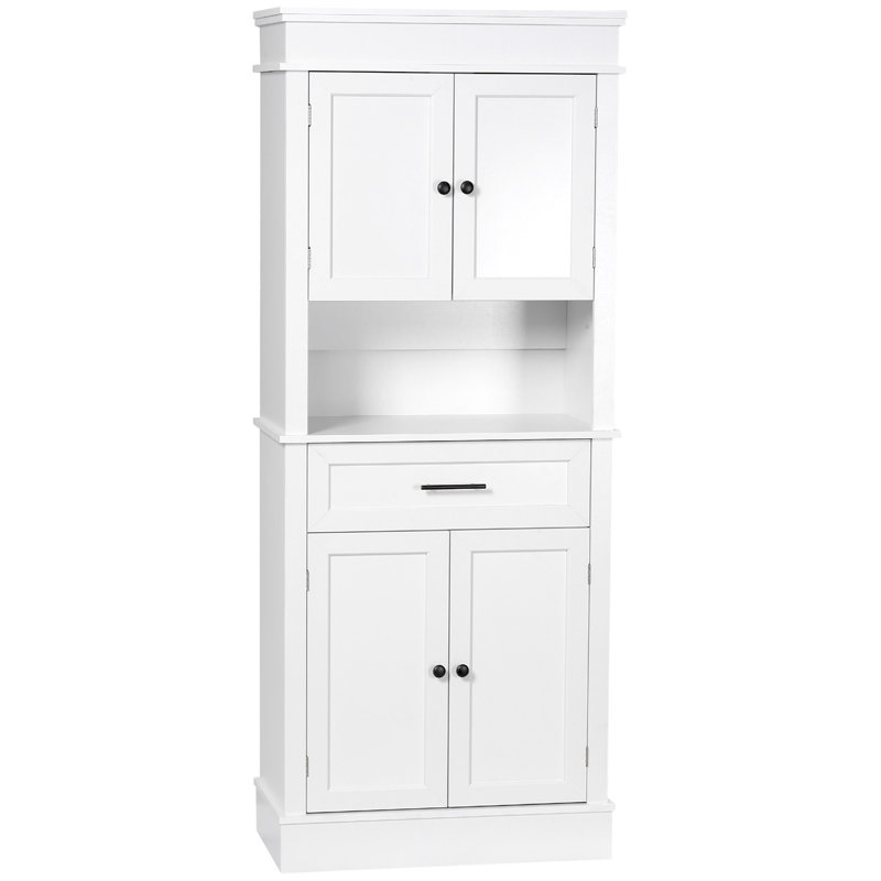 White Freestanding Kitchen Pantry with Adjustable Shelves
