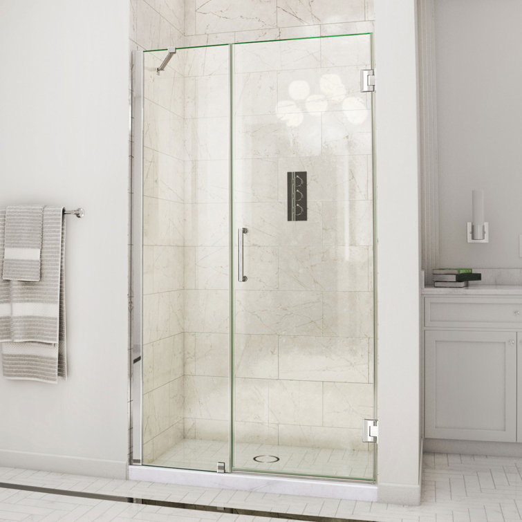 Unidoor 43" W x 72" H Hinged Frameless Shower Door And Fixed Panel with ClearMax™ Technology