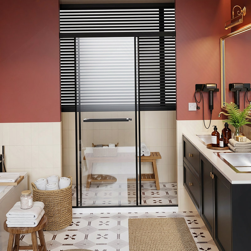 Porte de douche sans cadre 48 po x 72 po, portes coulissantes doubles en aluminium avec rail tampon à fermeture en douceur, installation facile en 30 minutes, conception à l'épreuve des fuites avec seuil en métal allongé