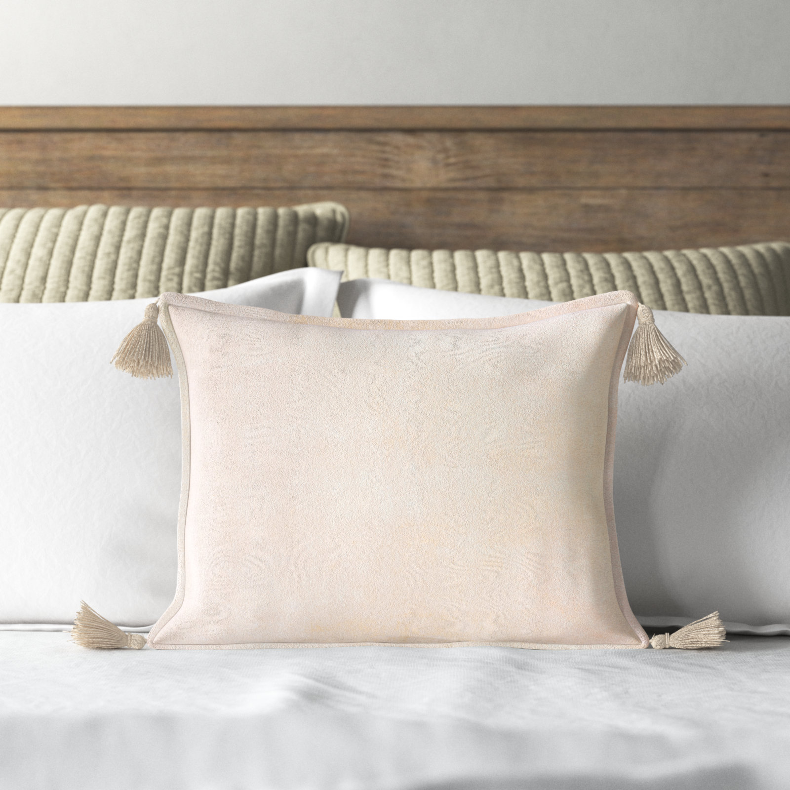 Norwin Tassels Cotton Lumbar Throw Pillow, Beige, Pillow Cover Only - No Insert