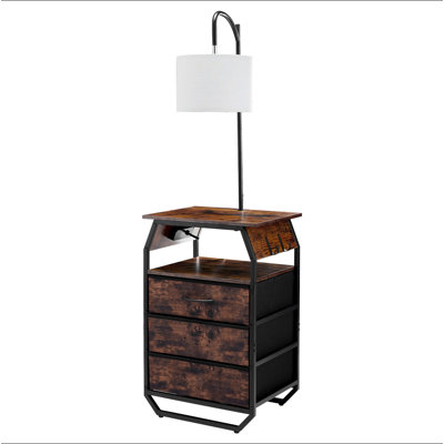Lampe sur pied avec table, table de bout à 2 niveaux avec 3 tiroirs et 3 lumières de température de couleur, table de chevet moderne avec table de chevet avec port USB et port de charge de type C et CA pour salon, chambre à coucher, dortoir