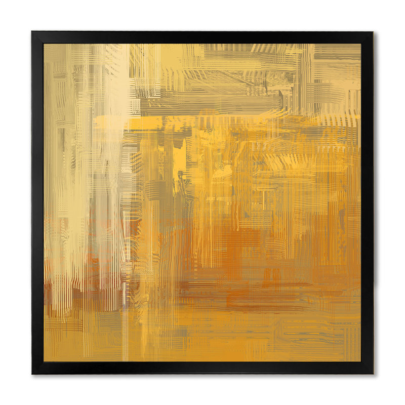 «Yellow and Gray Grunge Frozen Art II», reproduction d'art sur toile encadrée, Cadre noir, H 16 po x l 16 po x P 1 po