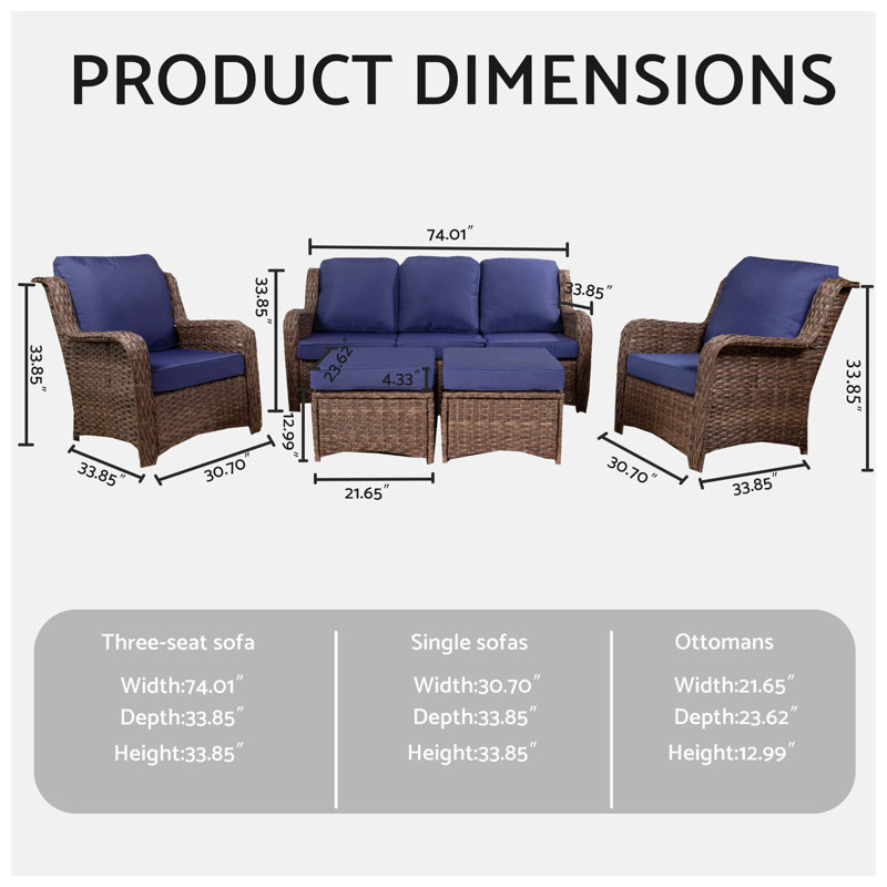 Ensemble de conversation d'extérieur en rotin en PE avec coussins l 74,02 po x P 33,86 po x H 33,86 po Nicesure