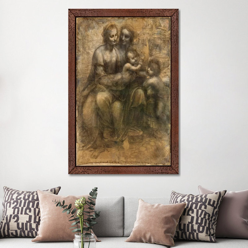 The Virgin And Child With Saint Anne And Saint John The Baptist by Leonardo Da Vinci - Painting on Canvas, Brown Framed