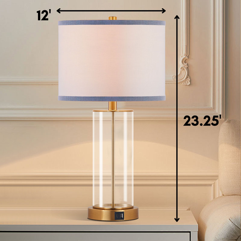 23'' USB Glass Table Lamp Set(Bulbs Included), Gold