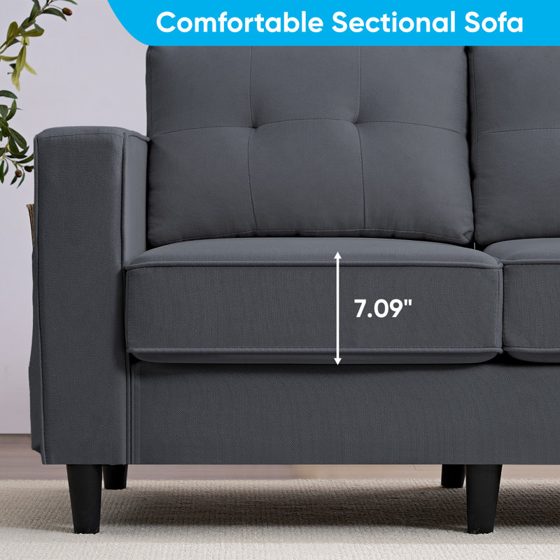 108" Snowflake Velvet Sectional with 3-Zone Support & Side Pockets, Gray Velvet