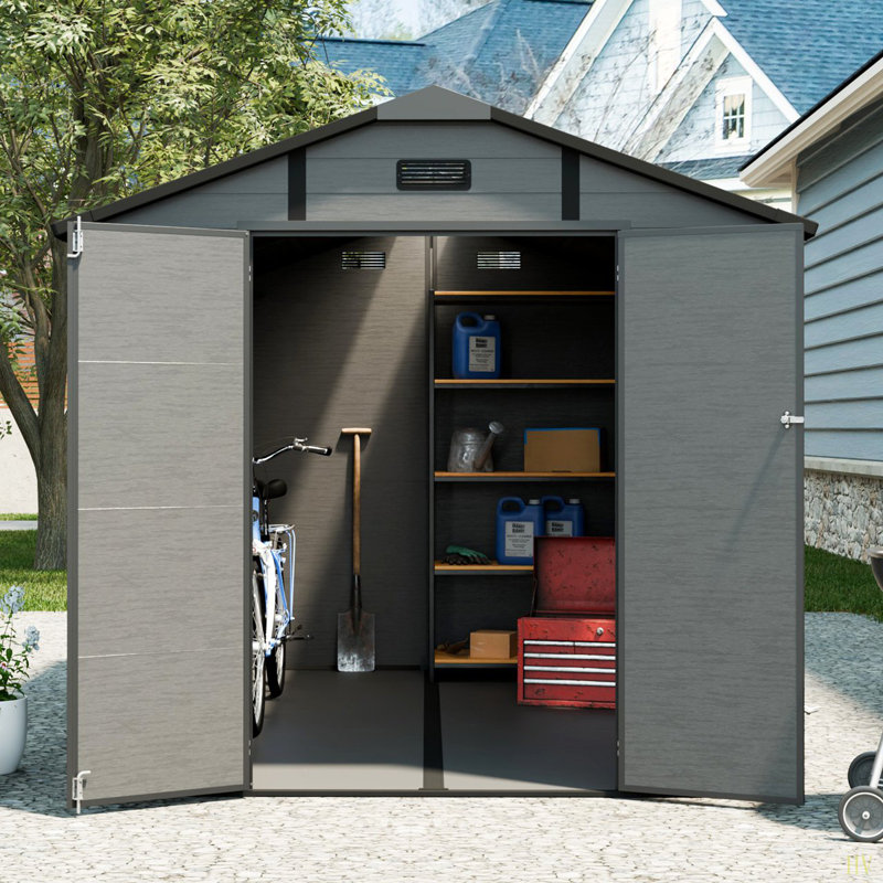 8X10 FT Plastic Outdoor Storage Shed - Lockable Resin Tool Shed With Window & Floor, 84.71" H x 91.28" W x 119.78" D