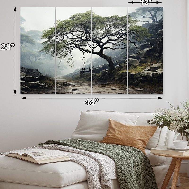 Ensemble d'arbre vert sur toile 4 pièces