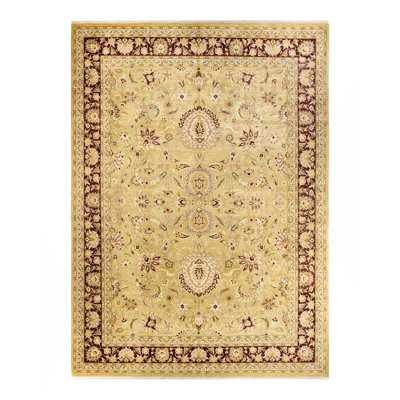 Tapis unique en laine noué à la main 9 pi 2 po x 12 pi 5 po nouvel âge Hayner - vert / orange / rouge foncé