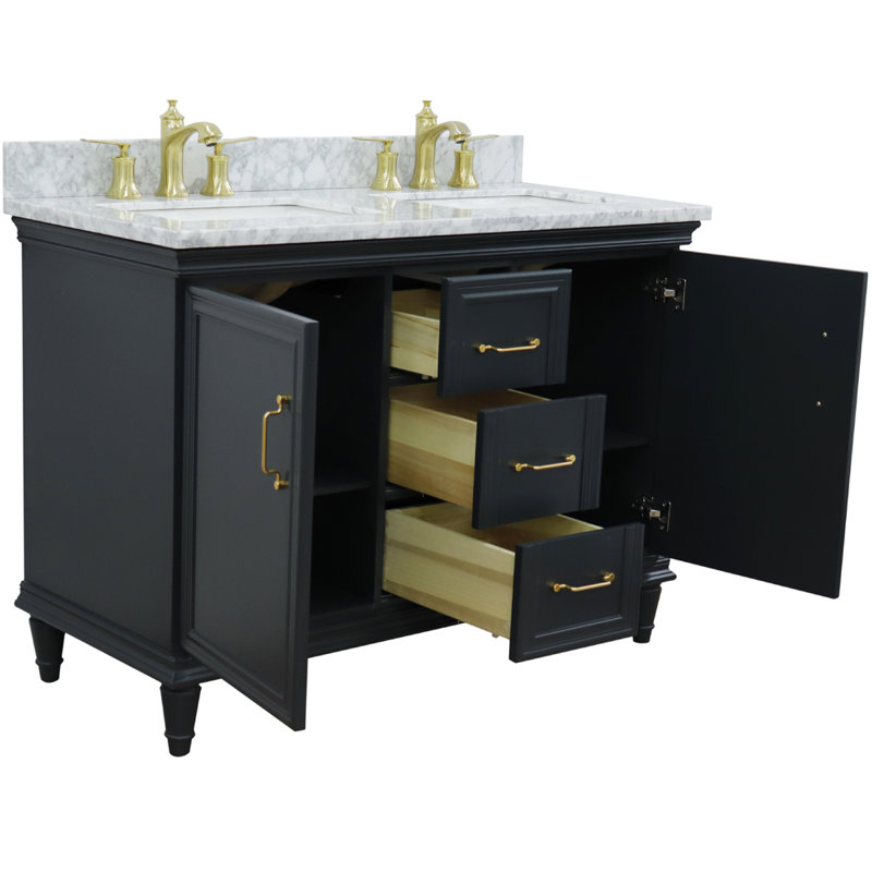 Cadnite 49'' Double Bathroom Vanity with Top, Dark Gray, White Carrara Marble
