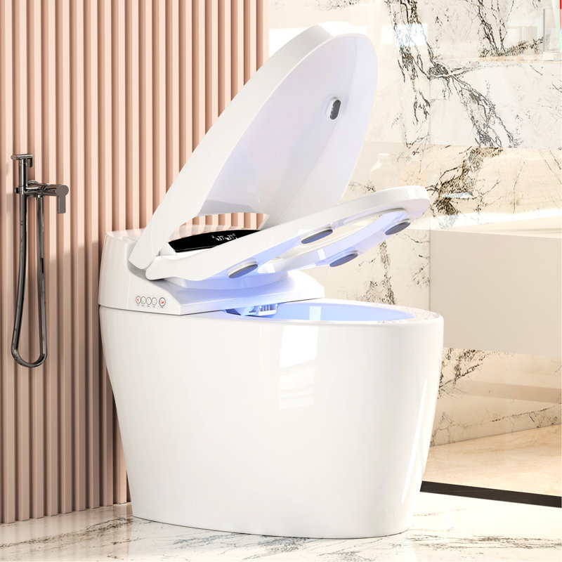 Portable Bidet Toilet With Seat Temperature Control, Auto Flush, And Remote Control - Siphonic Jet Technology, Multiple Flushing Modes, Self Cleaning Smart Instant Warm Water, Hands Operation,