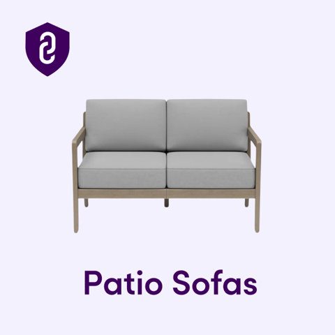 Gray two-seat patio loveseat with wooden frame