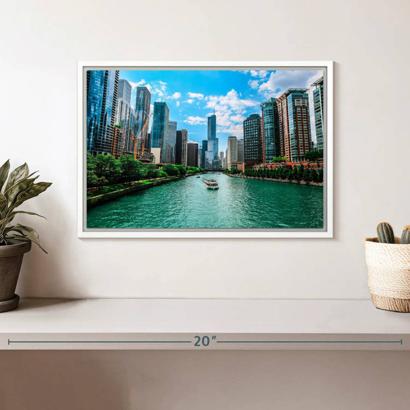 Chicago Urban River, Cadre flottant blanc, 13 po x 9 po