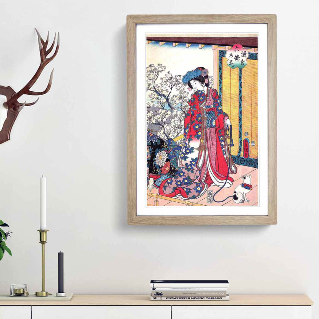 Geisha with a Cat by Utagawa Kunisada - Framed Print