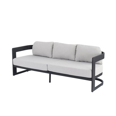 Hoerner Modern Minimalist Aluminum Outdoor 3-Seater Sofa with Olefin Cushions