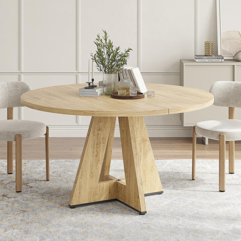 Table de salle à manger ronde de 47 po pour 4 à 7 personnes, table de cuisine en bois moderne avec base en métal robuste, grande table de salle à manger ronde pour salle à manger, assemblage facile