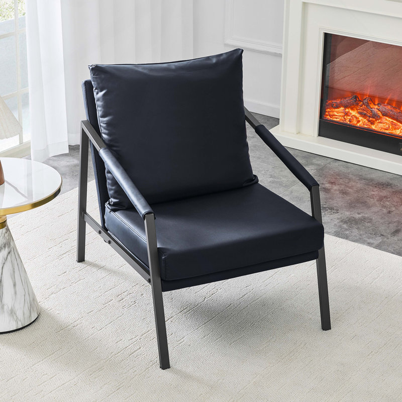 Fauteuil d'appoint moderne en similicuir, fauteuil rembourré simple avec structure en métal noir robuste, fauteuil de lecture industriel pour salon, chambre, bureau, salle d'attente