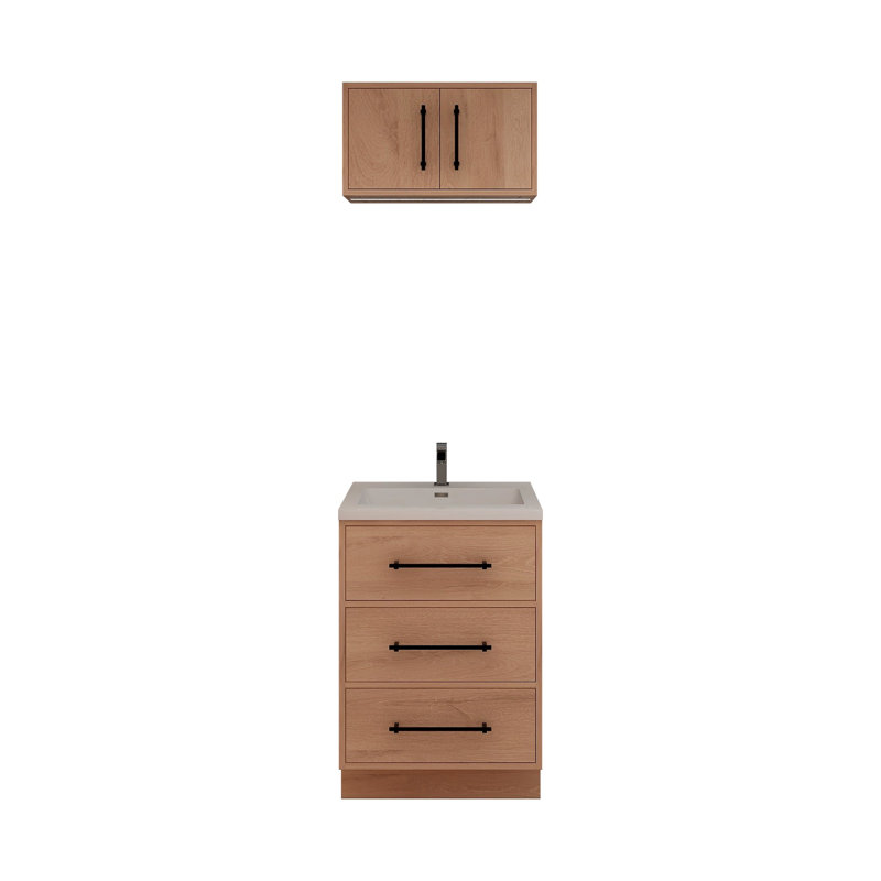 Meuble-lavabo autoportant de 24 po avec lavabo en acrylique renforcé Victoria, Chêne rouge