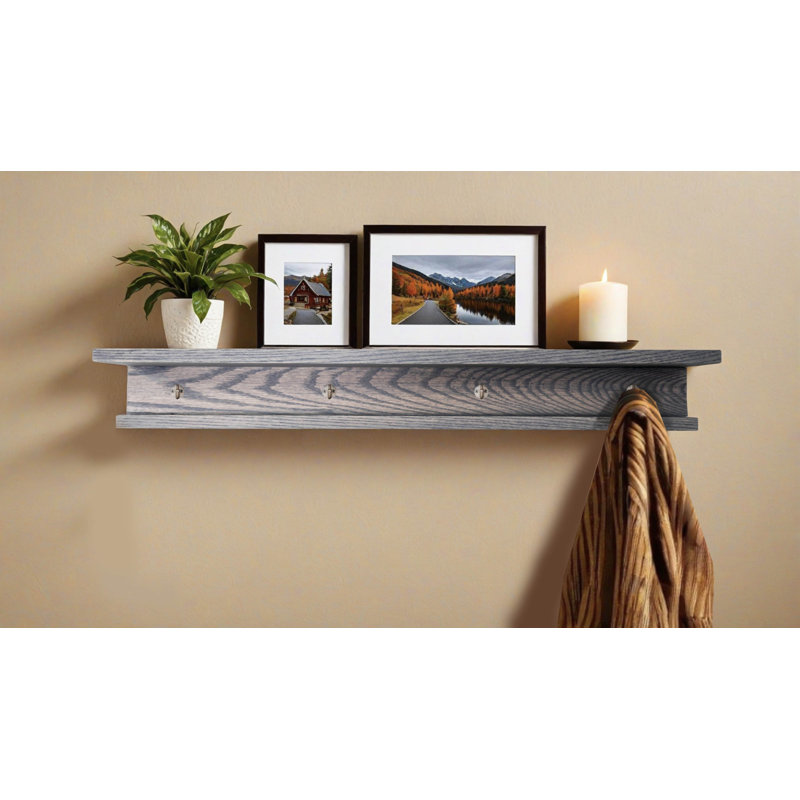 Rayne 3 Piece Oak Shelves With Hooks, 4.75" H x 48" W x 4" D