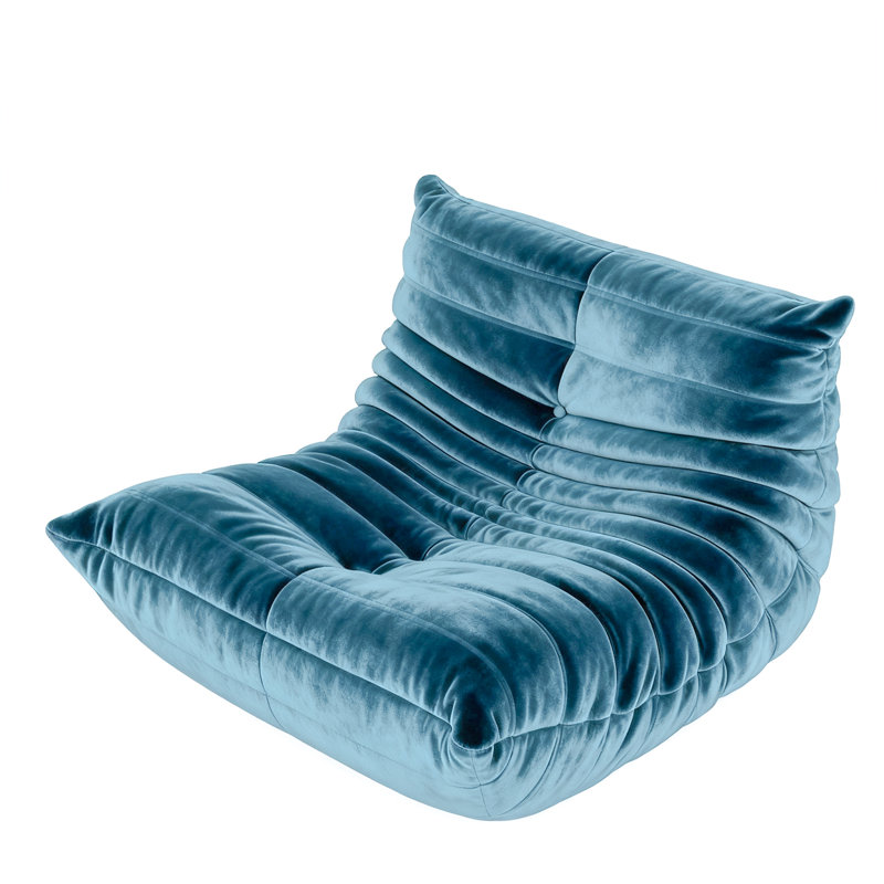 Boneless Armless Lazy Sofa Bean Bag Floor Chair - Soft Dutch Velvet Upholstery - Fun Design for Living Room, Velvet Blue