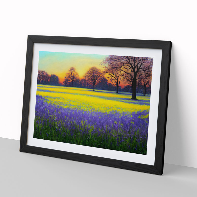 Inspiring Bluebell Field Sunrise - Single Picture Frame Print, Black Framed, 46cm H x 64cm W x 2cm D