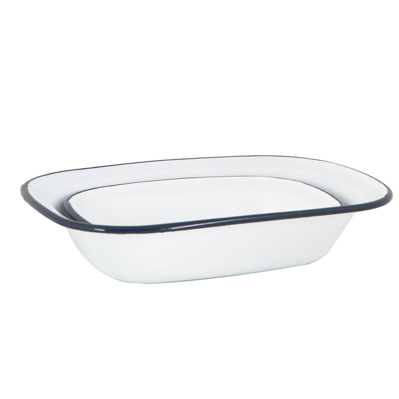 Argon Tableware Rectangle Steel 2 Piece Baker Bakeware Set, White/Black