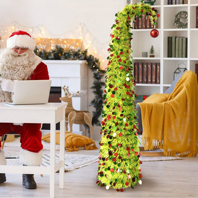 Arbre incurvé 5 pi avec 5 lumières décoratives à DEL et guirlande de Noël 5 pi