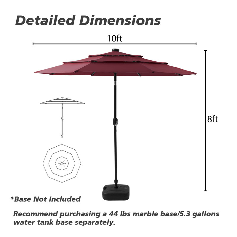 Parasol de marché 11 pi, H 96,5 po x l 120 po x P 120 po, Rouge