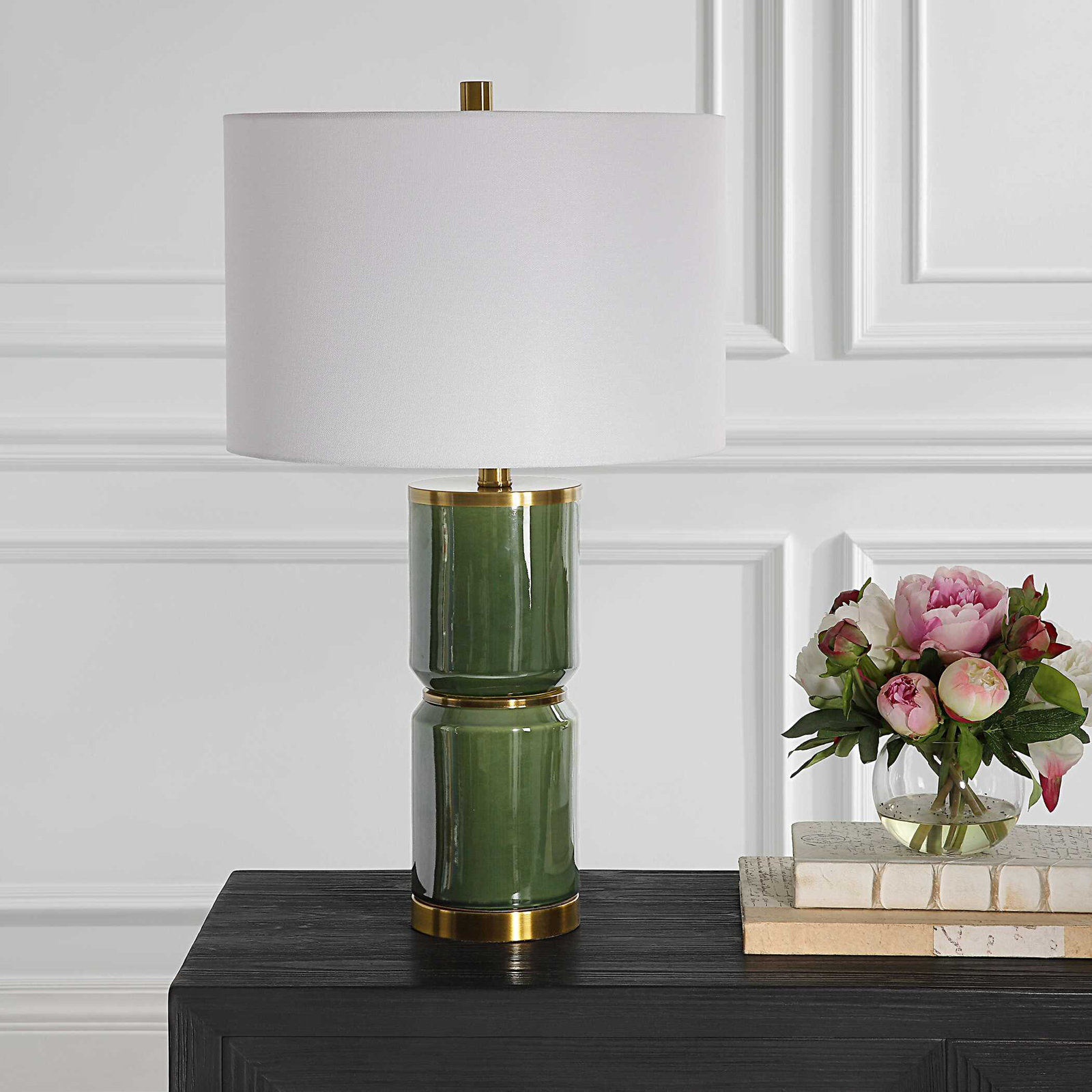 Jensi Ceramic Table Lamp, Dark Green