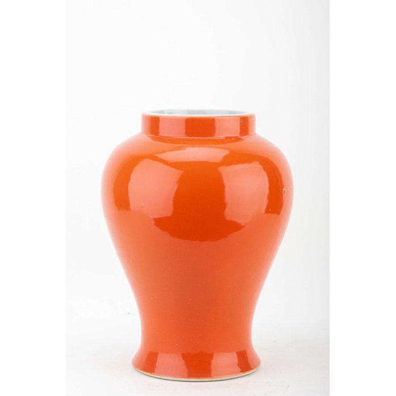 Handmade Porcelain China Jar, Orange, 16" H x 9" W x 9" D