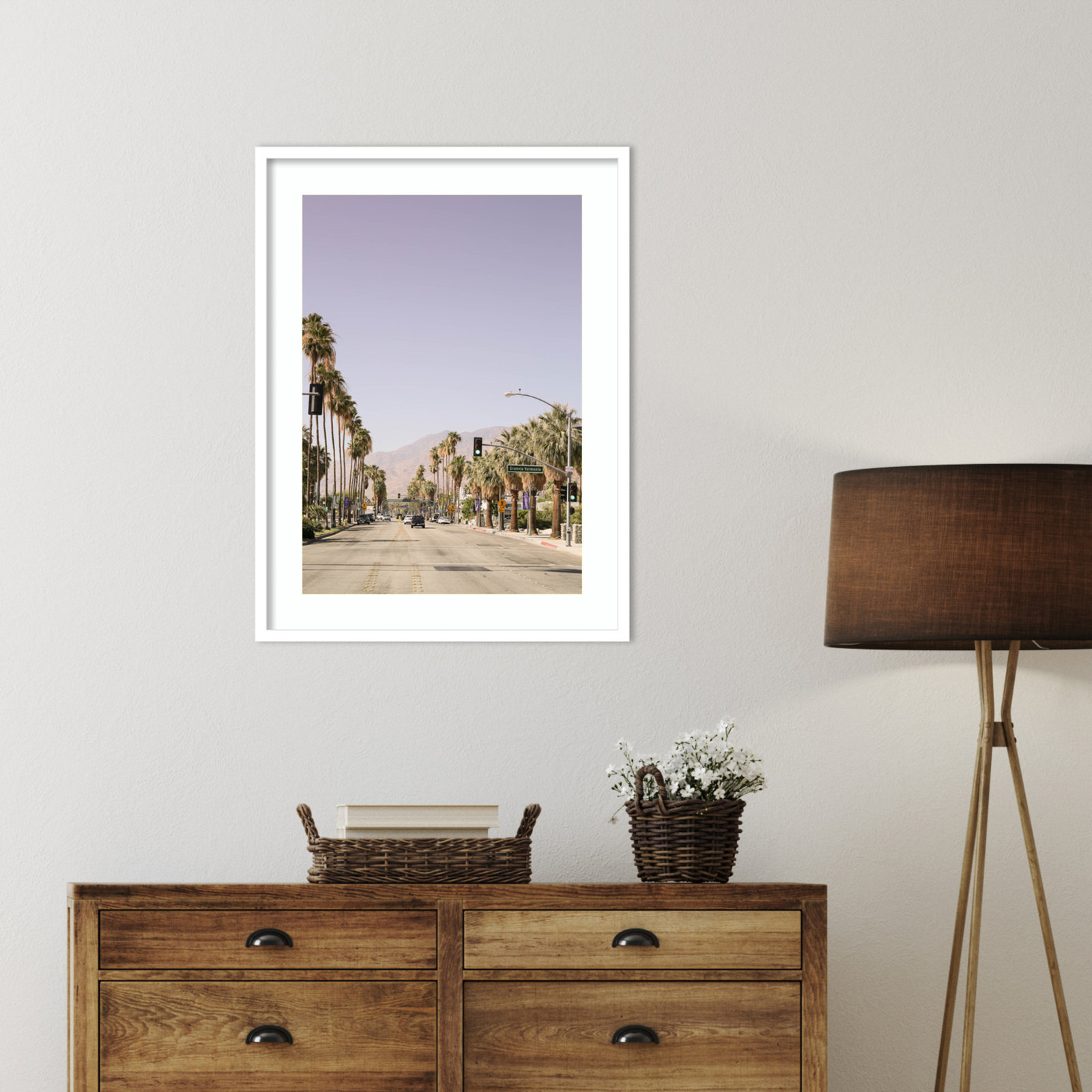 Daisey "Palm Spring Street" Print, White, 33" H x 25" W