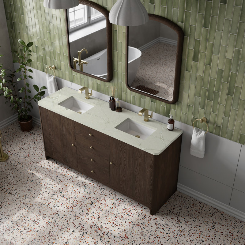 Gracyn 72"W Double Vanity W/ Freepower Wireless Charger, Sable, Victorian Silver
