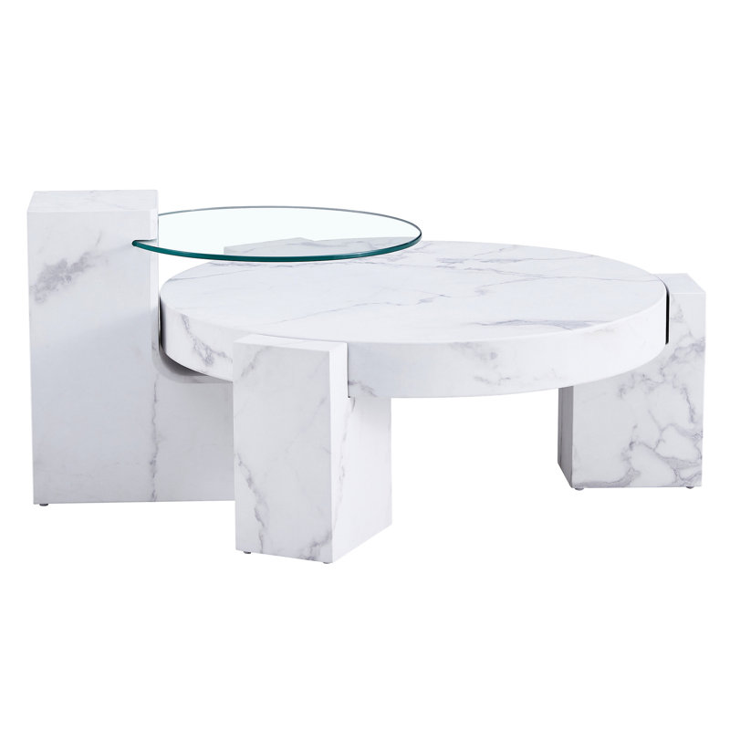 Table basse texturée en marbre Cool White, White, White/Clear, Faux Marble/Glass