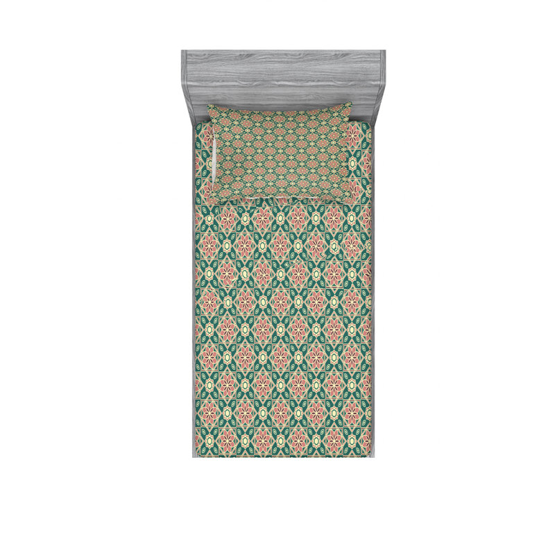Microfiber Geometric Sheet Set, Twin Sheet Set with Fitted Sheet