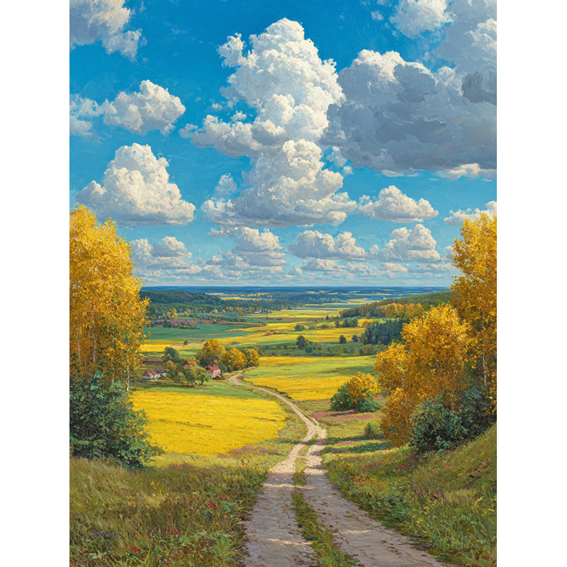Art mural sur toile tendue campagne avec nuages, H 24 po x l 16 po