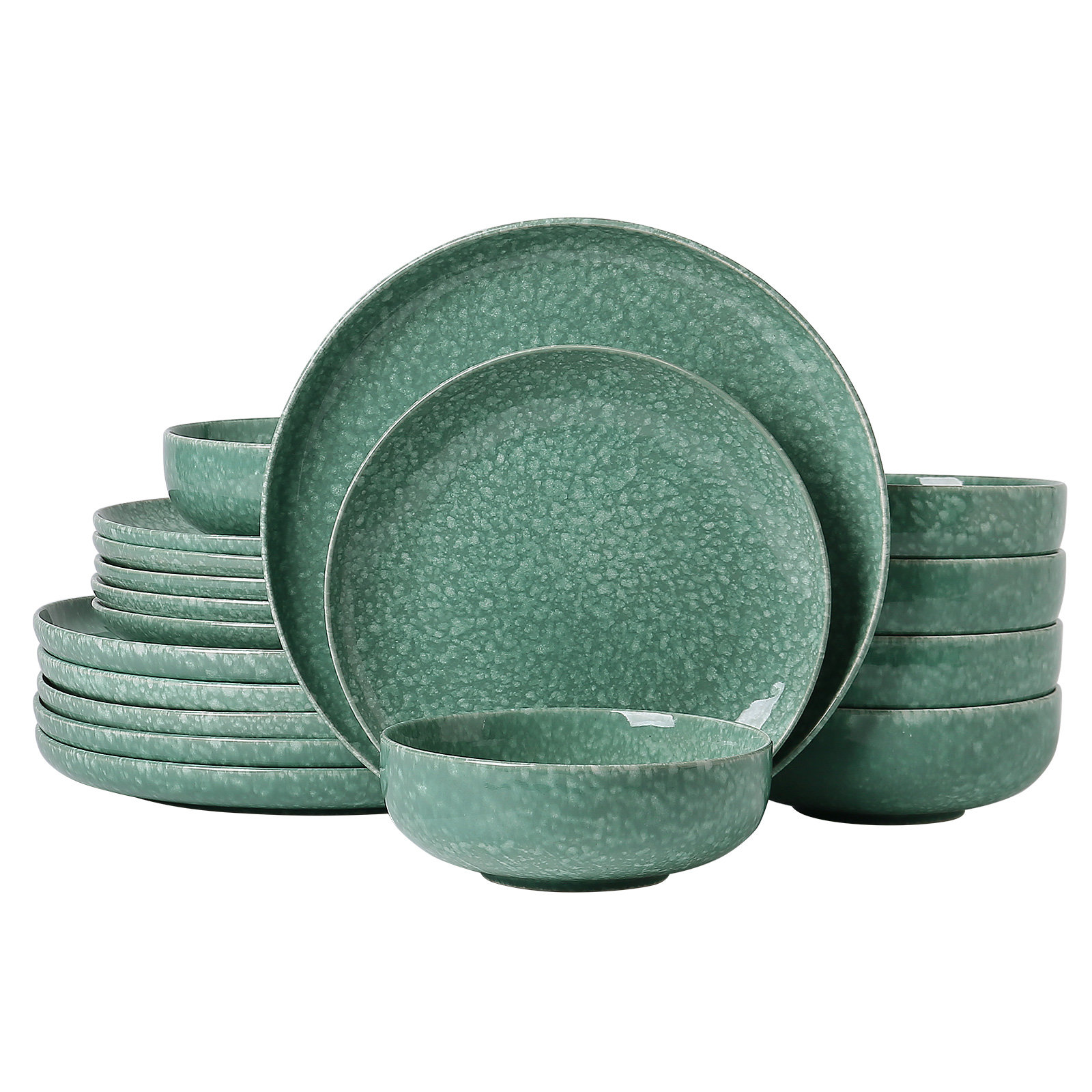 Jody 18 Piece Stoneware Dinnerware Set, Service For 6, Green