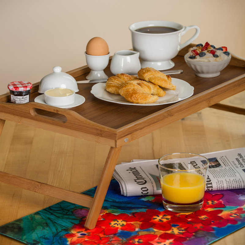Natural Bamboo Folding Breakfast Tray with Black Finish