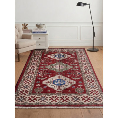 Tapis d'intérieur rectangulaire oriental noué à la main, en soie et laine rouge crème, fait à la main