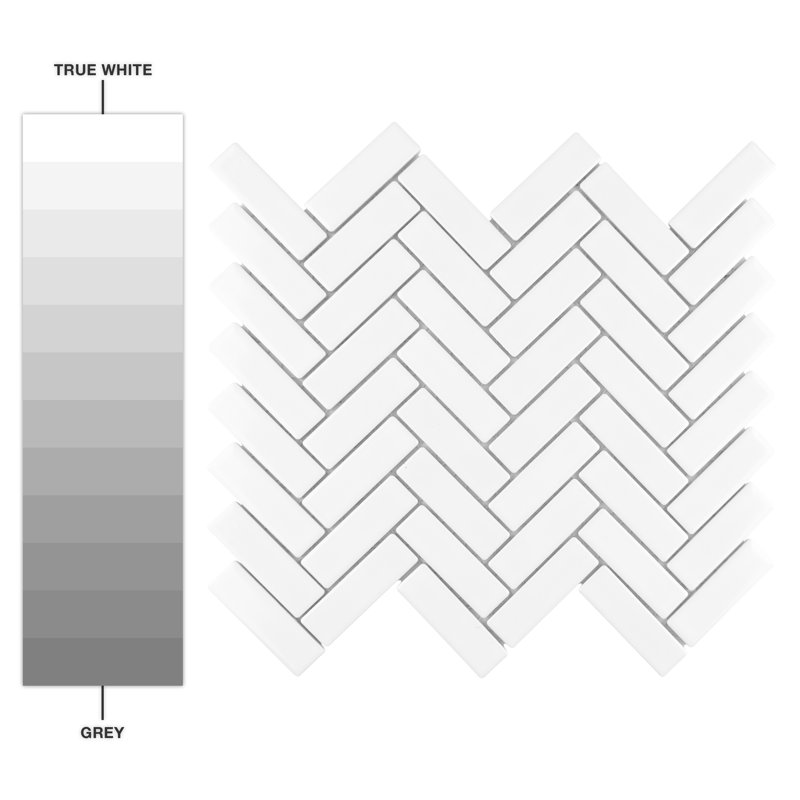 Metro Brick Herringbone 10-5/8 " x 12-1/2 " Porcelain Mosaic Floor and Wall Tile, Glossy White