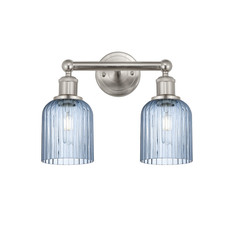 Abat-jour de salle de bain 2 lumières Edison Addeline 14 po, Nickel satiné, Bleu