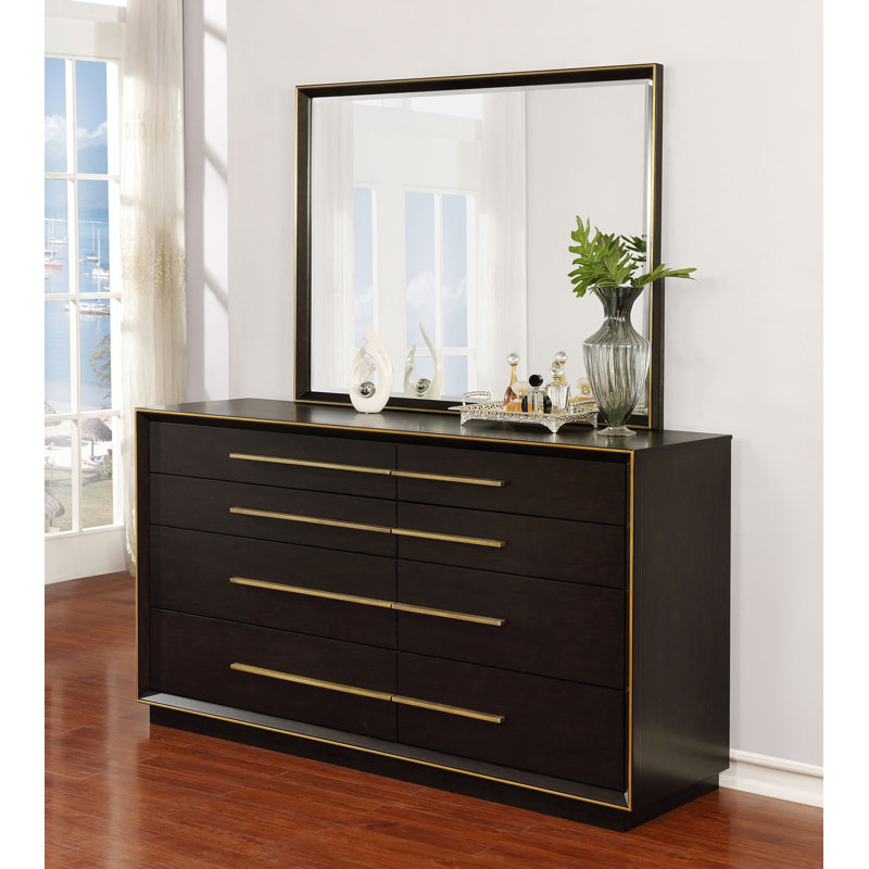 Commode contemporaine l 70,40 po avec miroir, grain de poivre fumé, Brun
