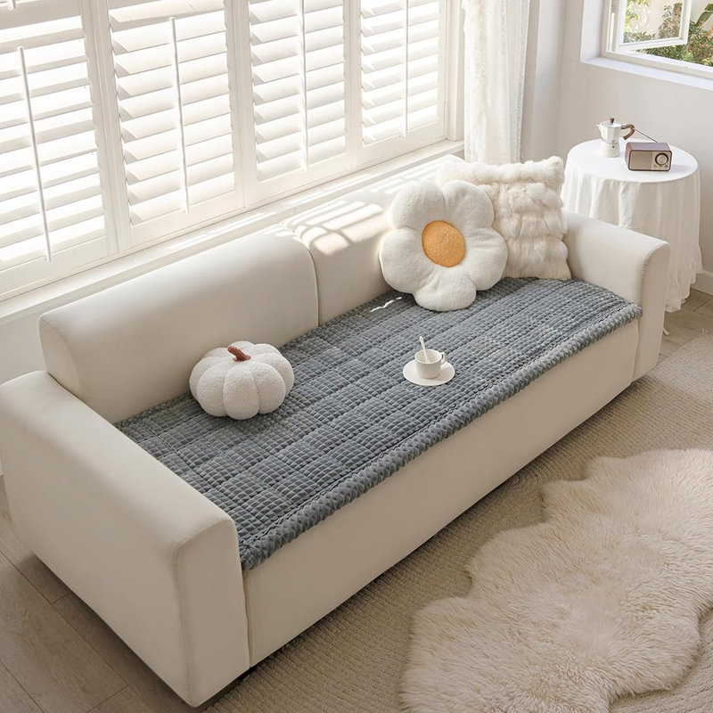 Housse de siège pour canapé pour animal de compagnie - gris - tissu flou, envers antidérapant, lavable, convient aux animaux de compagnie, convient à un canapé à 3 coussins, 27,6 po x 59,1 po
