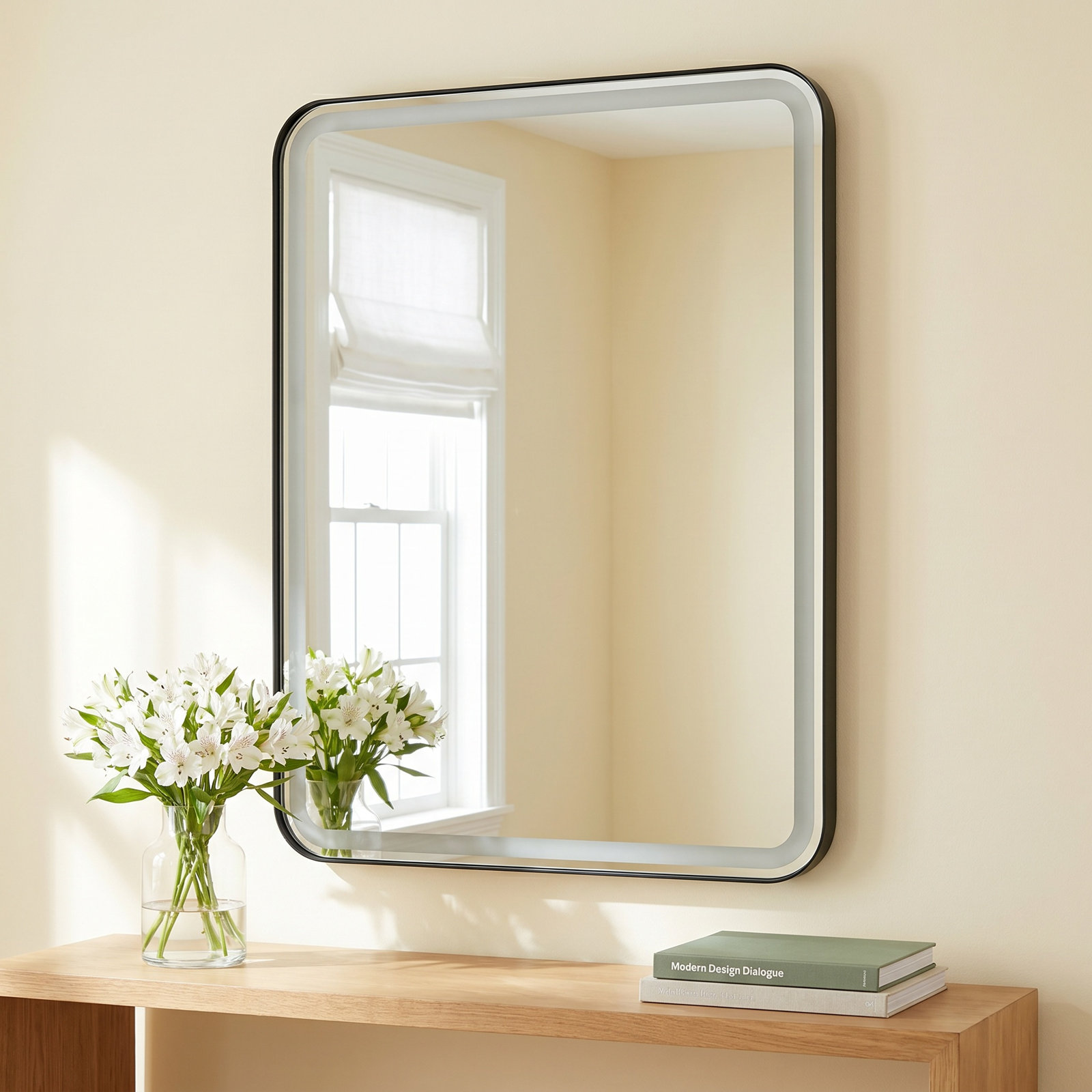 Mattia Lighted Vanity Mirror, Satin Black, 40" x 30"