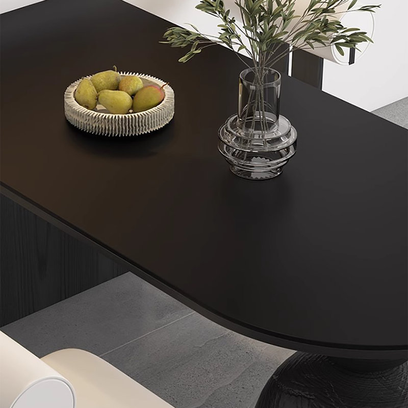 Table de salle à manger demi-ronde de style ancien, H 29,5 po x L 70,9 po x l 31,5 po, Noir, noir, noir, noir