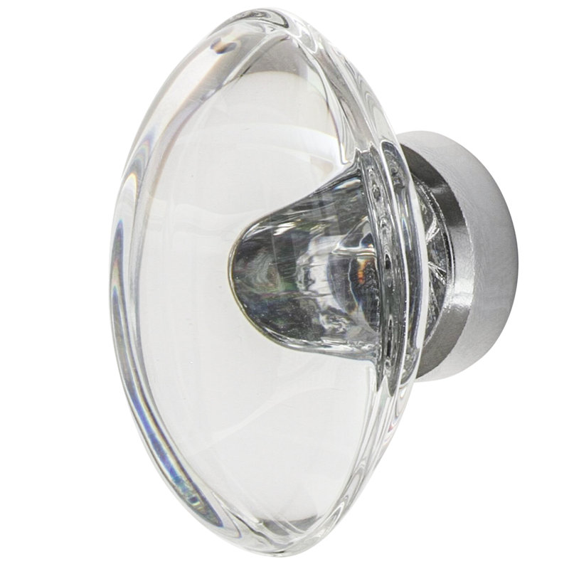 Oval Clear Crystal 1 3/4" Cabinet Knob, Bright Chrome