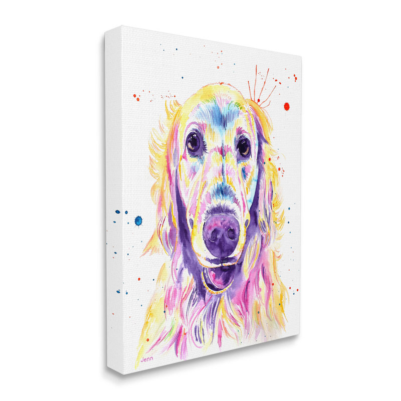 Art mural sur toile Vivid Retriever Dog Portrait par Jen Seeley, H 40 po x l 30 po x P 1,5 po