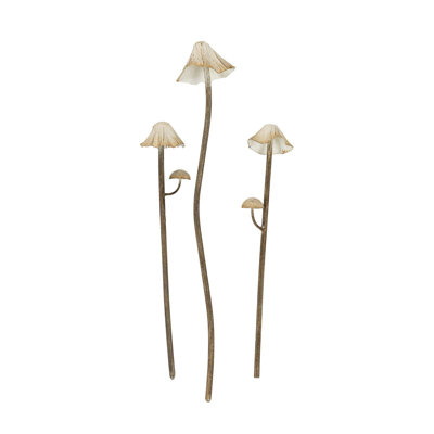 August Grove® Set of 3 Mushroom Stem Plant Stakes White Metal